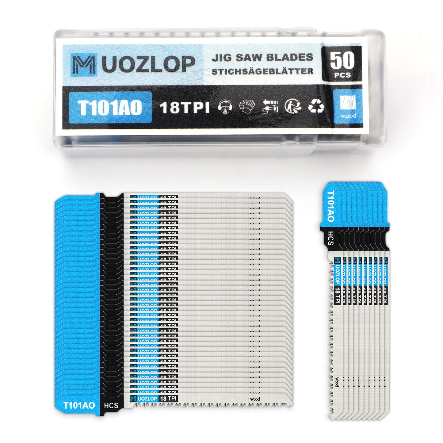 MUOZLOP20pcsT118A Jigsaw Blades，21TPI Jig Saw Blades with Storage Case,T-Shank jig Saw Blades for Metal Cutting (20pcsT118A)