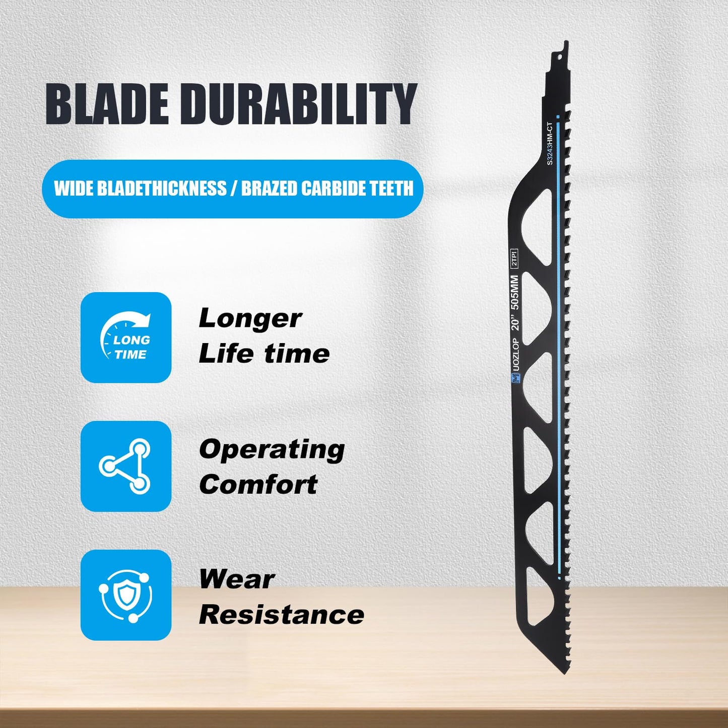 12 inch Masonry Reciprocating Saw Blades,2TPI Carbide Blade Strong teeths for Cutting Brick, Cement, Porous Concrete，3 Pack (3, 12 inch)