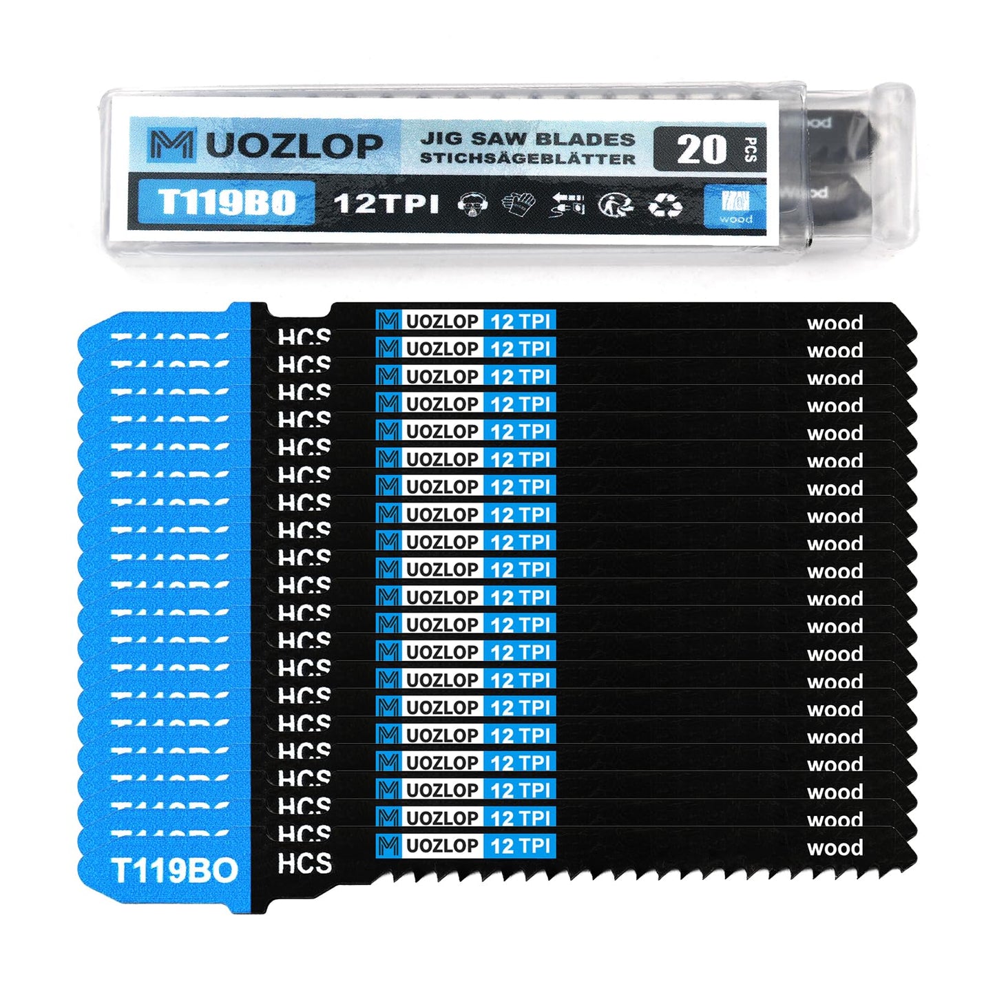 MUOZLOP20pcsT118A Jigsaw Blades，21TPI Jig Saw Blades with Storage Case,T-Shank jig Saw Blades for Metal Cutting (20pcsT118A)