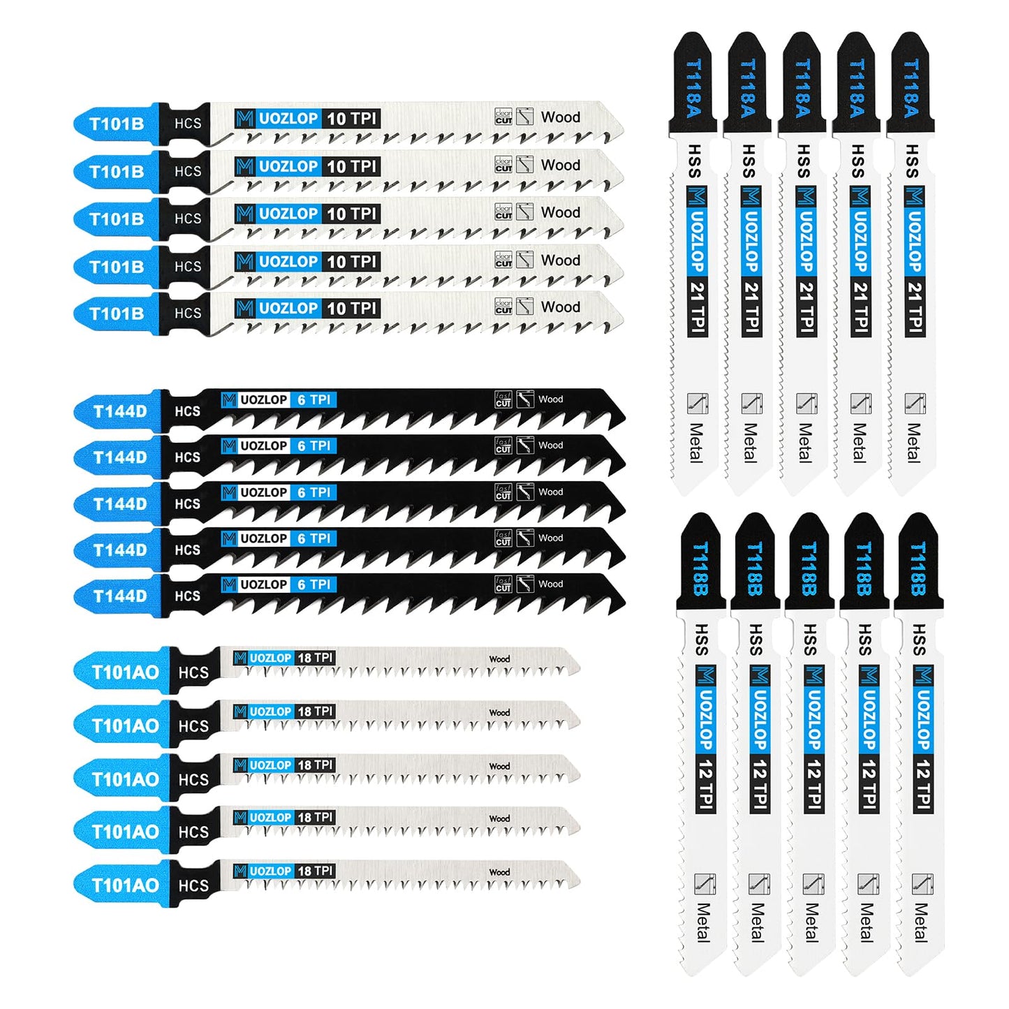 MUOZLOP20pcsT118A Jigsaw Blades，21TPI Jig Saw Blades with Storage Case,T-Shank jig Saw Blades for Metal Cutting (20pcsT118A)