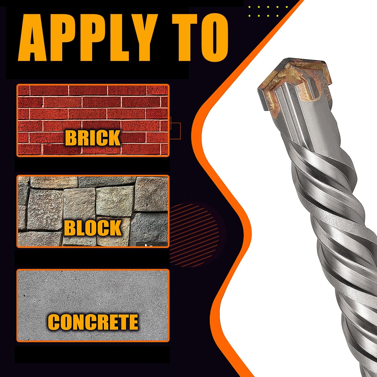 3/8 inch X 10-1/4 inch SDS Plus Rotary Hammer Bit, Concrete Drill Bits for Concrete, Brick, Cement and Stone, 10-1/4 inch Length (3/8 inch X 10-1/4 inch)