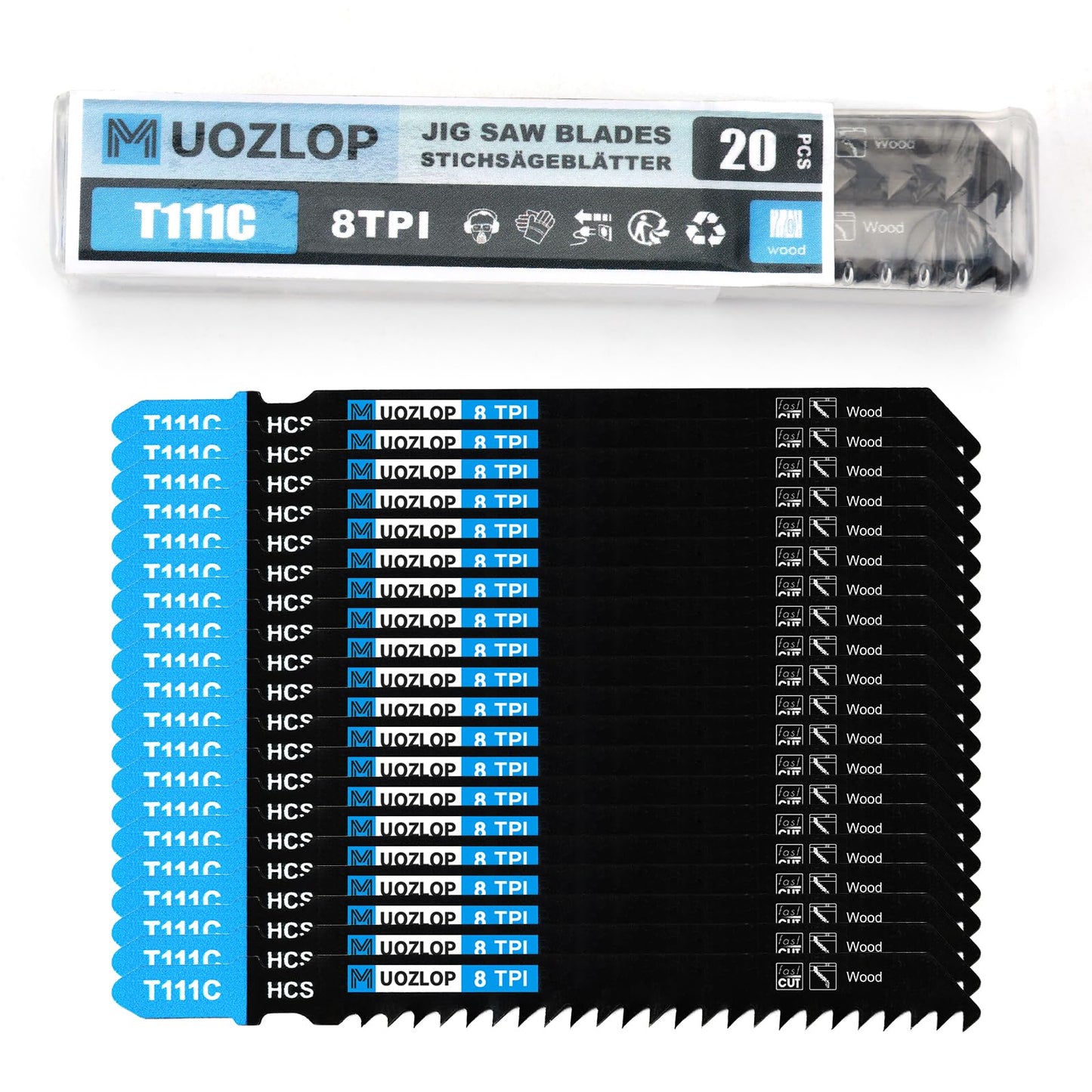 MUOZLOP20pcsT118A Jigsaw Blades，21TPI Jig Saw Blades with Storage Case,T-Shank jig Saw Blades for Metal Cutting (20pcsT118A)
