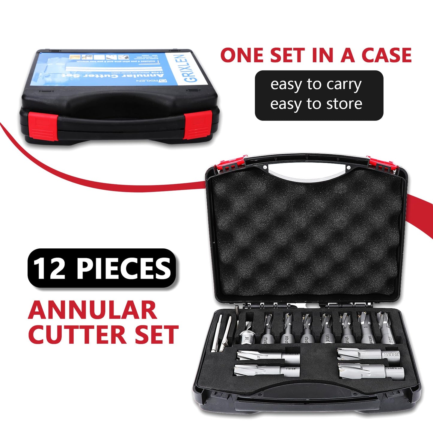 12 Pack 7/16 to 1-1/8 inch Annular Cutters Set with Weldon Shank,11mm ~ 29mm Carbide Tip Annular Drill Bit for Stainless Steel, Iron (1-3/8 inch Depth Set)