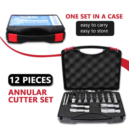 12er-Pack Hohlbohrer-Set 7/16 bis 1-1/8 Zoll mit Weldon-Schaft, 11 mm ~ 29 mm Hartmetall-Hohlbohrer für Edelstahl, Eisen (1-3/8 Zoll Schnitttiefe)